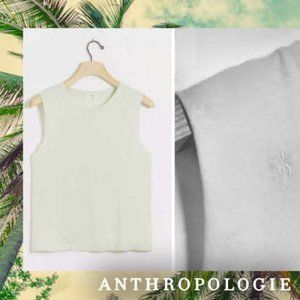 Anthropologie T.La Palms Embroidered Tank Size XL Green, White Palm